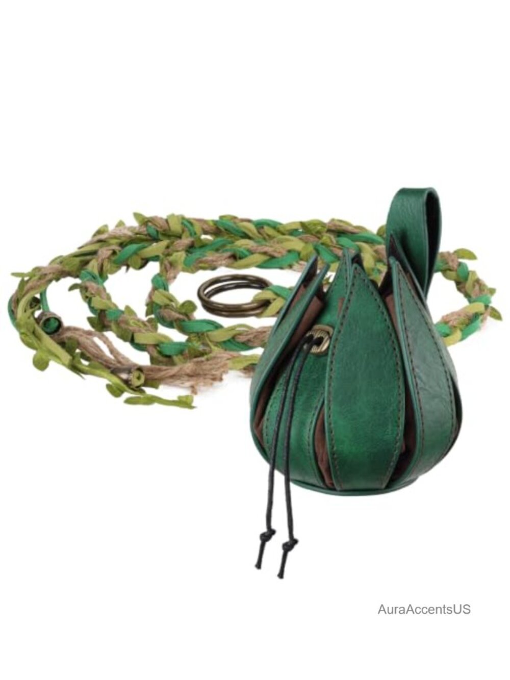 Boho Leaf Twine Belt Renaissance Purse Dice Bag LARP Accessory with Adjustable